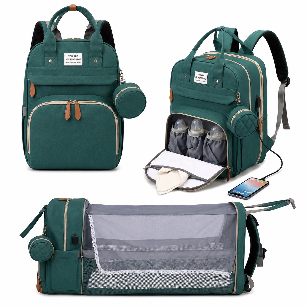 Sac à Langer Convertible avec Berceau Intégré – Vert