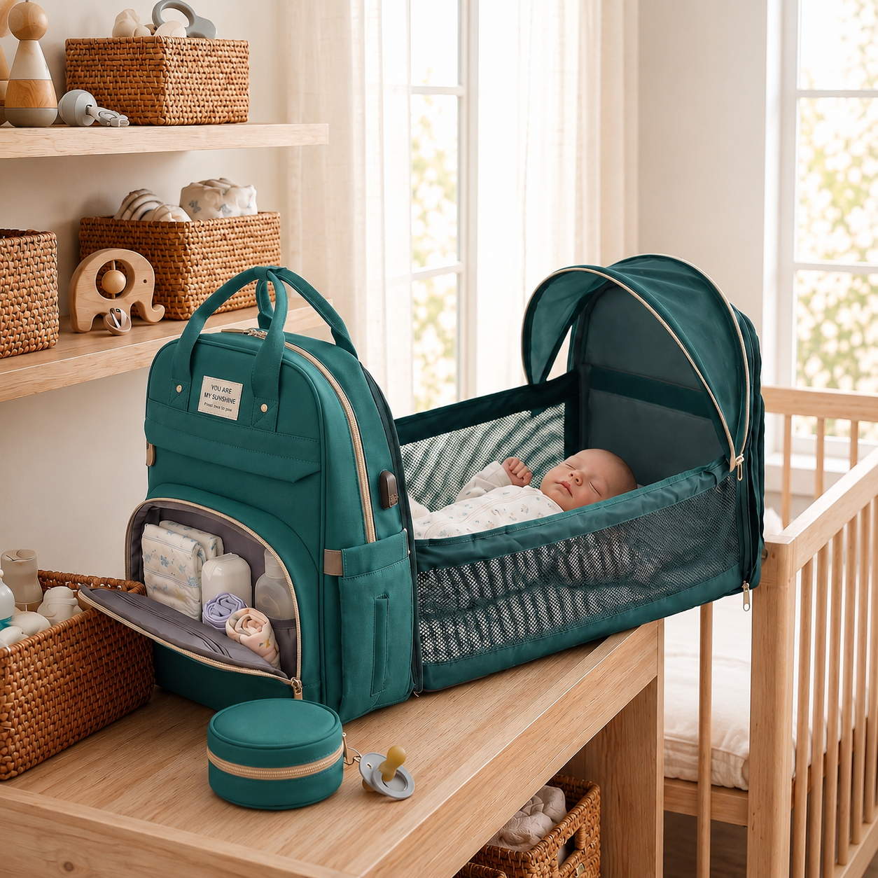 Sac à Langer Convertible avec Berceau Intégré – Vert