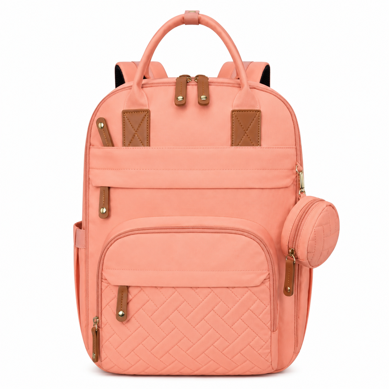 Sac à dos à langer rose saumon - Grande capacité & Isotherme