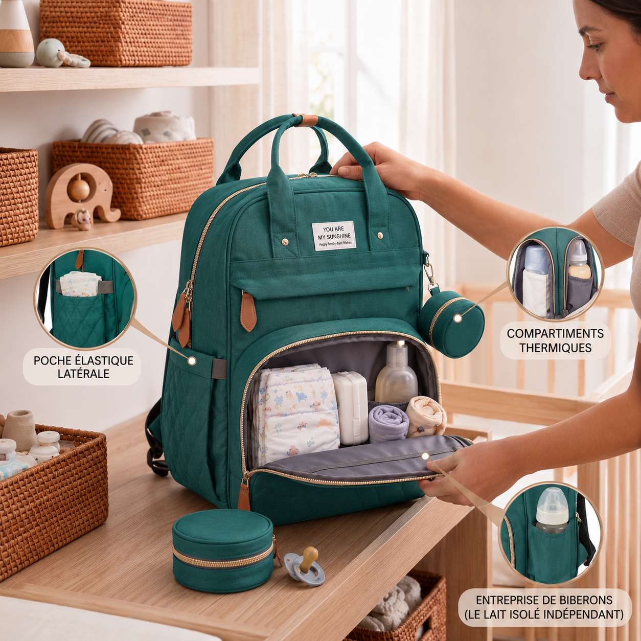 Sac à Langer Convertible avec Berceau Intégré – Vert