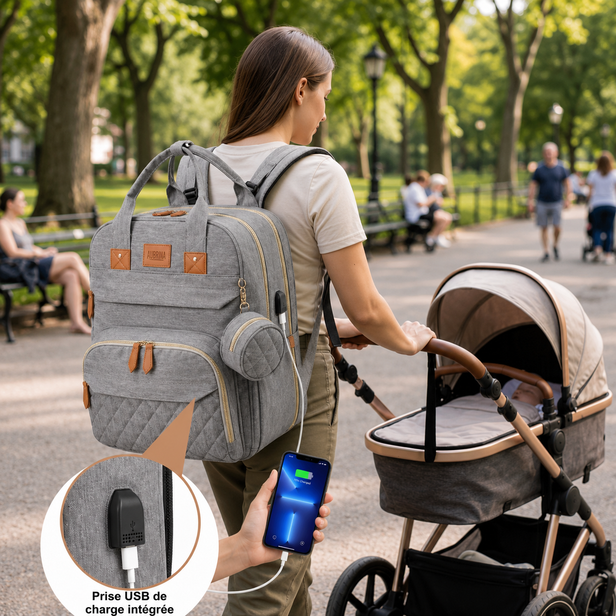 Sac à Langer Convertible avec Berceau Intégré – Gris Chiné
