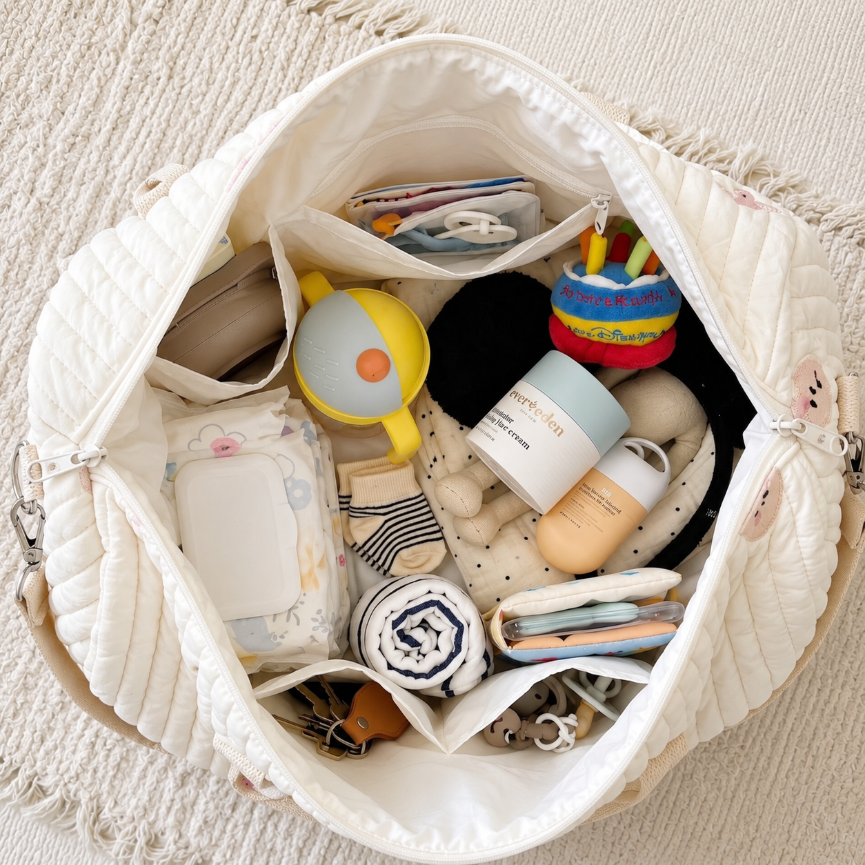 Sac à Langer en Coton Matelassé – Motif Lapin Brodé